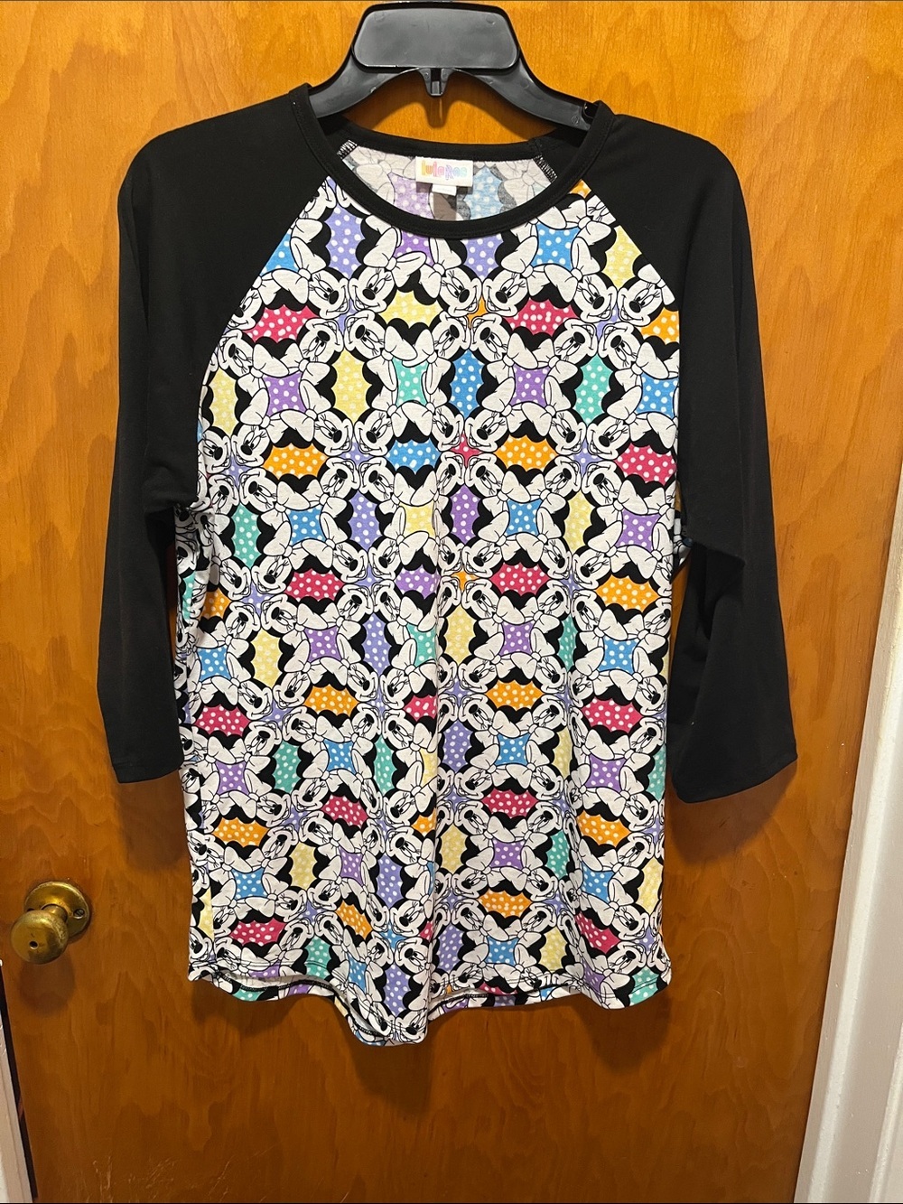 LuLaRoe Black Trim Minnie Mouse Polka Dot Graphic Top